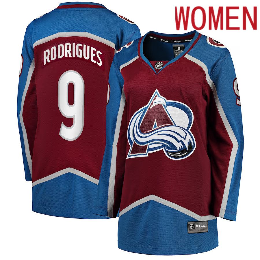Women Colorado Avalanche 9 Evan Rodrigues Fanatics Branded Burgundy Home Breakaway Player NHL Jersey